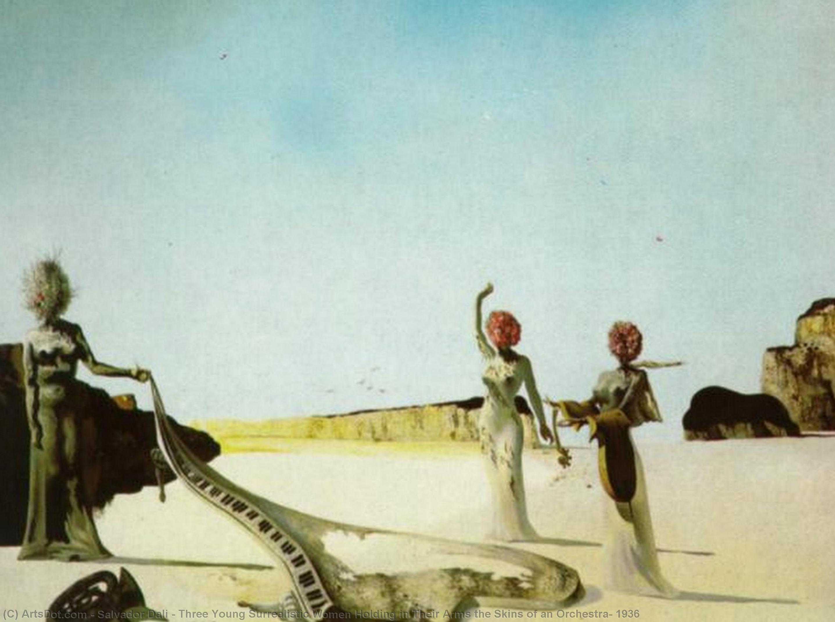 Drei Junge Surrealistinnen Halten Die Haut Eines Orchesters In Ihren Armen — Salvador Dalí