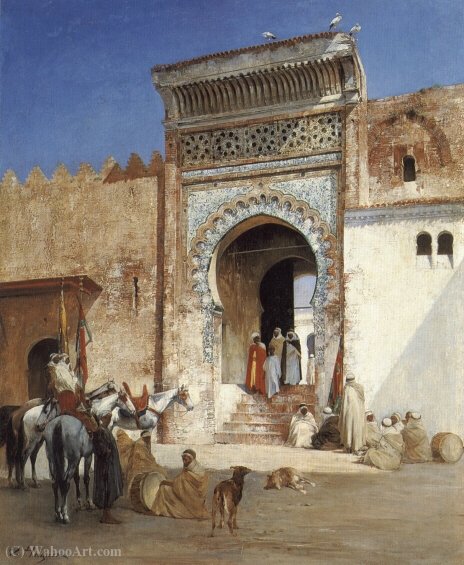 Arabs Outside The Mosque — Victor Huguet