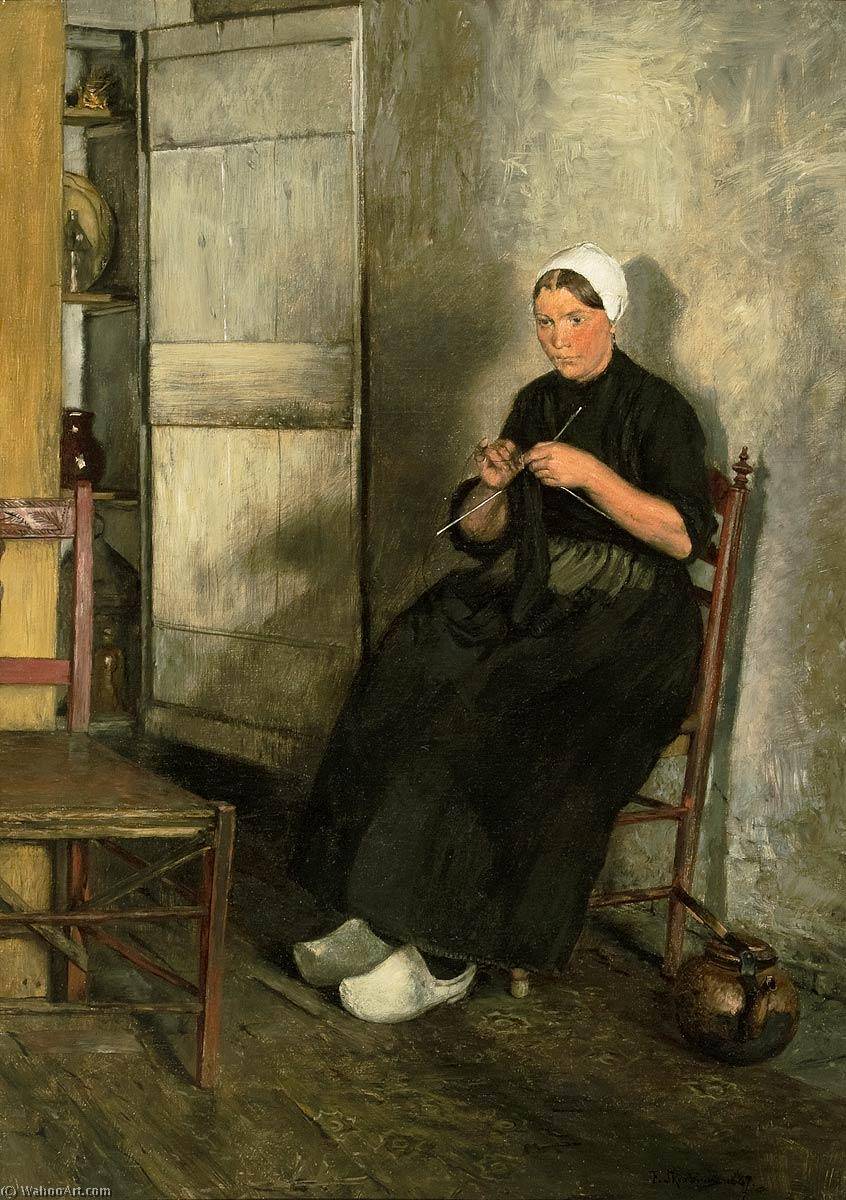 Dutch Fisherman's Wife Knitting — Franz Skarbina