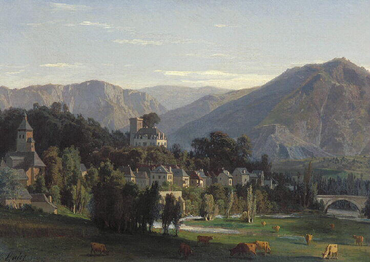Vue De La Plaine Et Du Château De Coarraze — Galos Victor