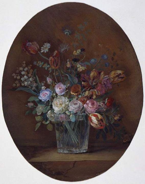 A Glass Containing Roses, Tulips, Lily Of The Valley And Violas — Anne Vallayer-coster