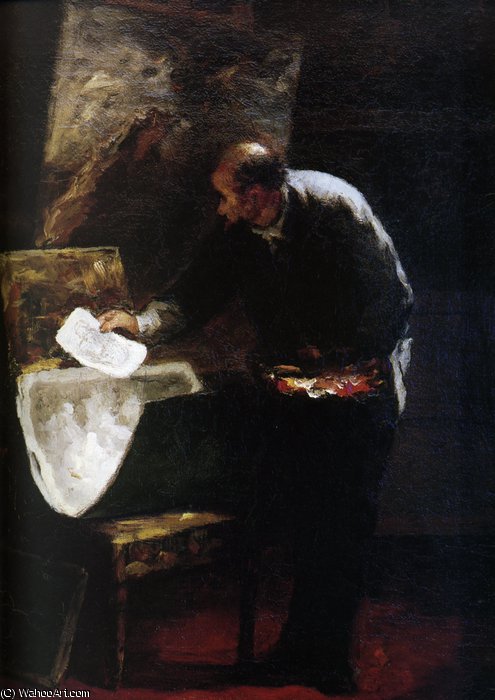 Peintre Feuilletant Un Carton De Dessin, Huile Sur Panneau Painter Dividing Into Sheets A Paperboard Of Drawing, Oils On Panel — Honoré Daumier