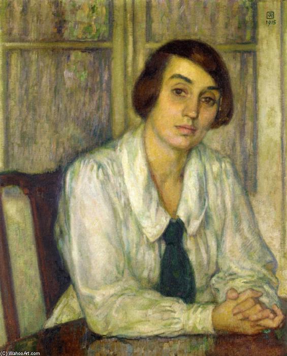 Portrait Of Elizabeth Van Rysselberghe, Seated, Her Hands On The Table — Theo Van Rysselberghe
