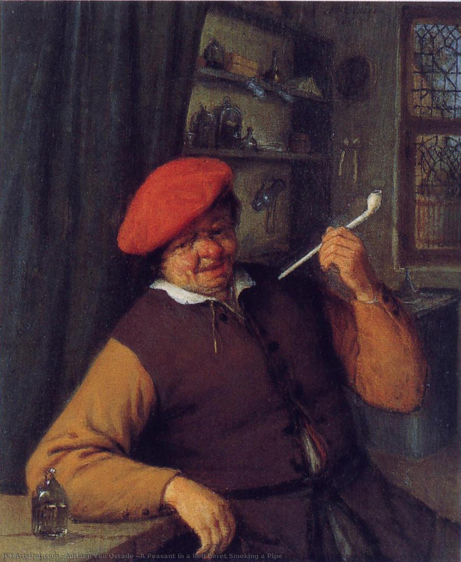 A Peasant In A Red Beret Smoking A Pipe — Адриаан Ван Остад