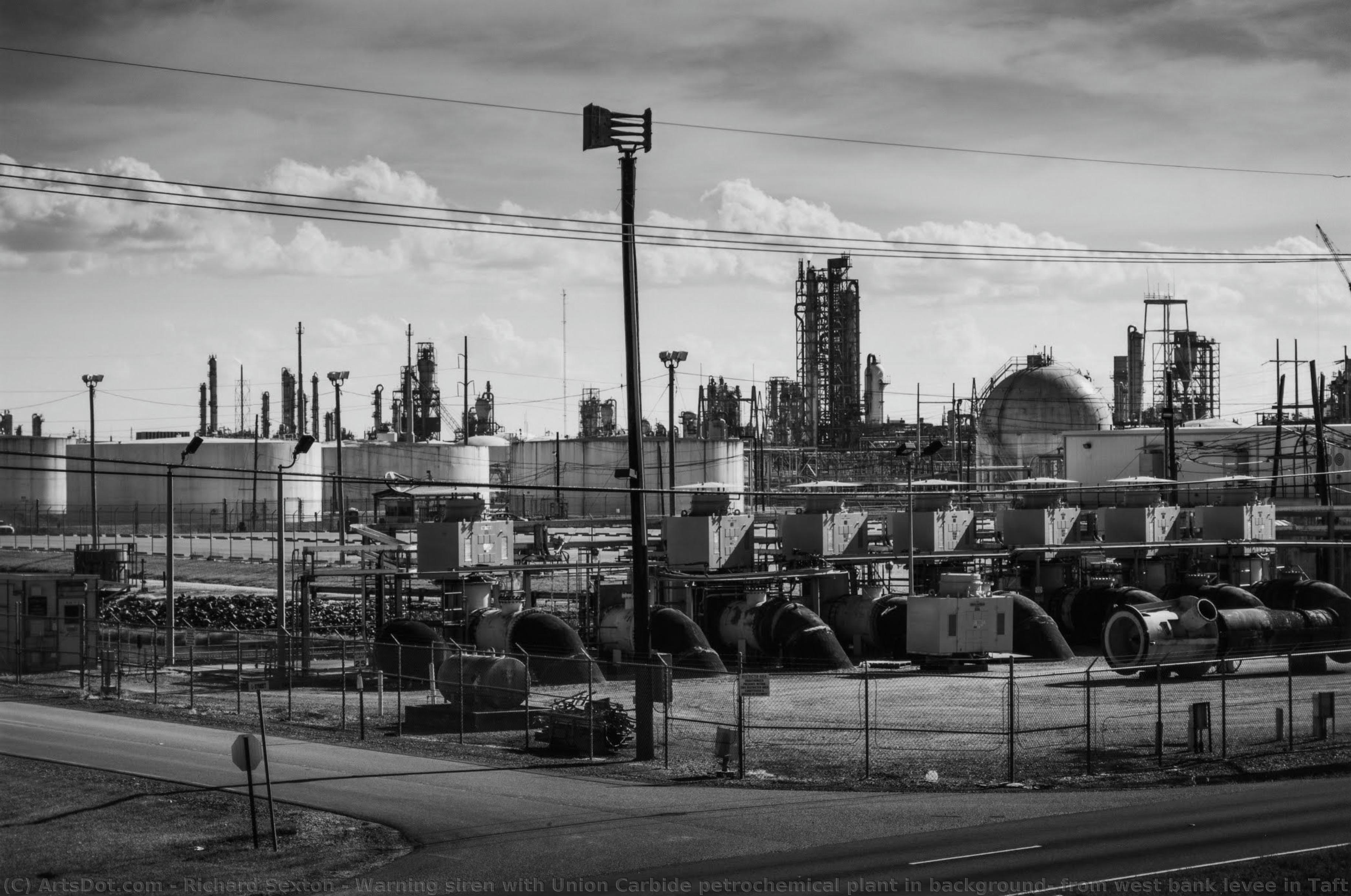 Warning Siren With Union Carbide Petrochemical Plant In Background; From West Bank Levee In Taft — Richard Sexton