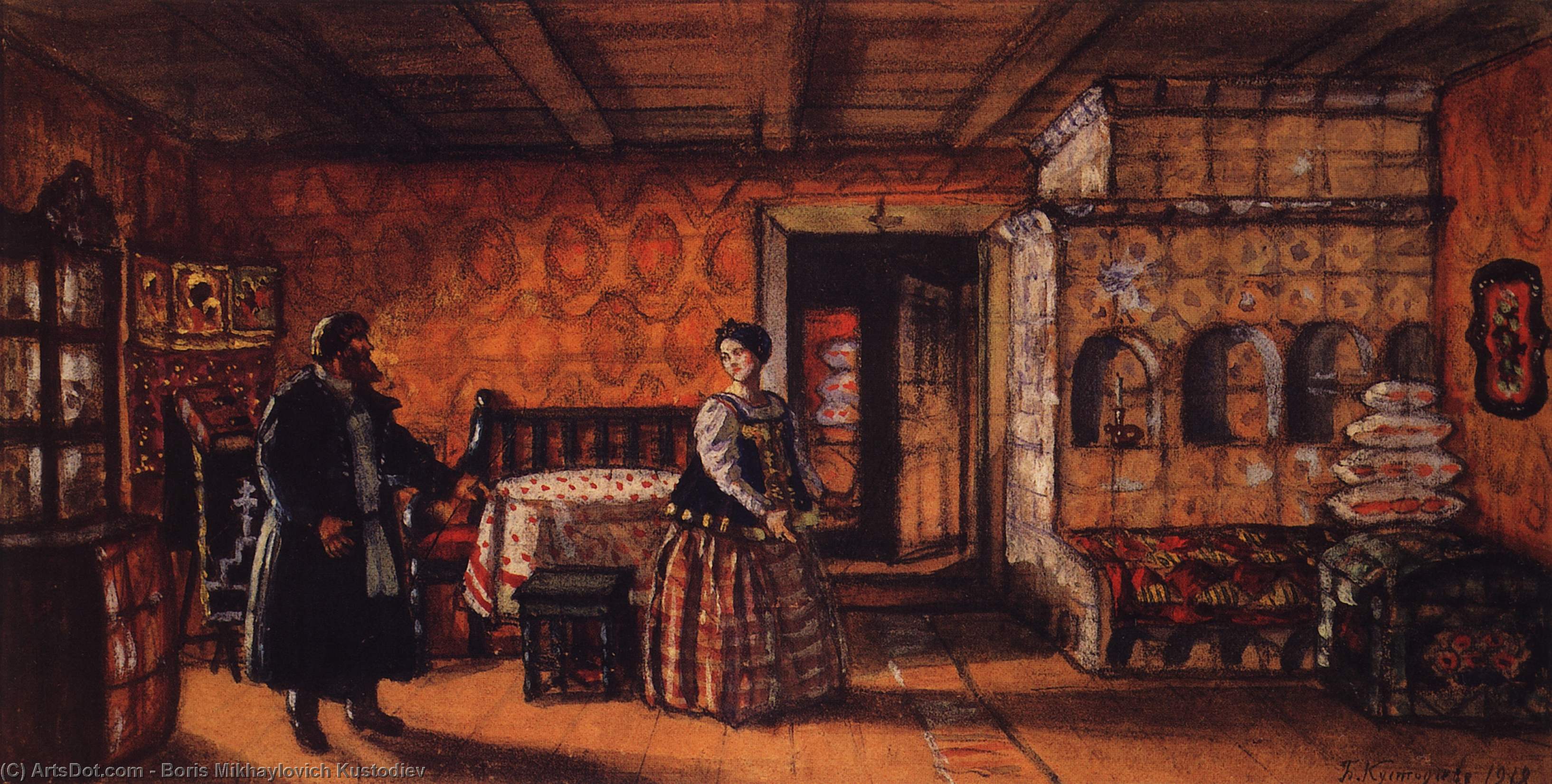 Room In The House Of Prokofy Pazukhin — Boris Mikhailovich Kustodiev