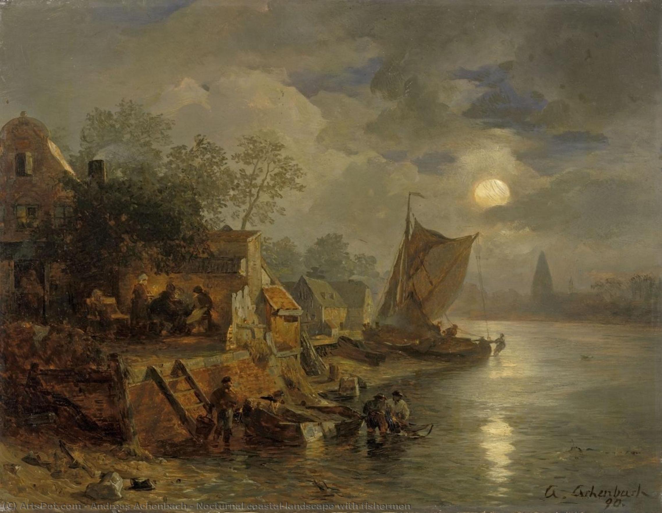 Nocturnal Coastal Landscape With Fishermen — Andreas Achenbach