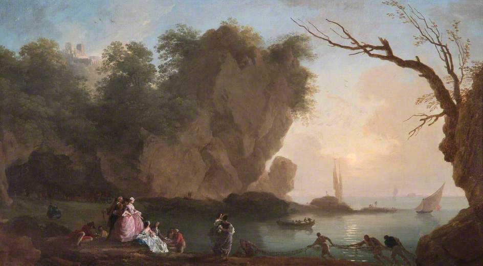 Sunset View Over A Bay With Figures — Claude-joseph Vernet