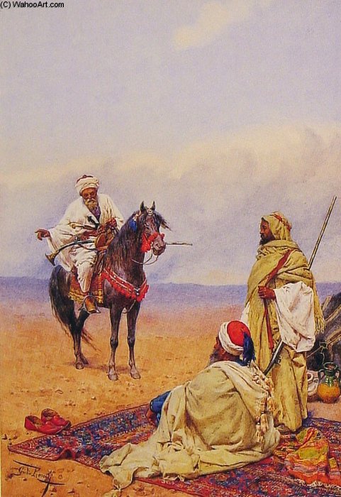 Horseman Stopping At A Bedouin Camp — Giulio Rosati