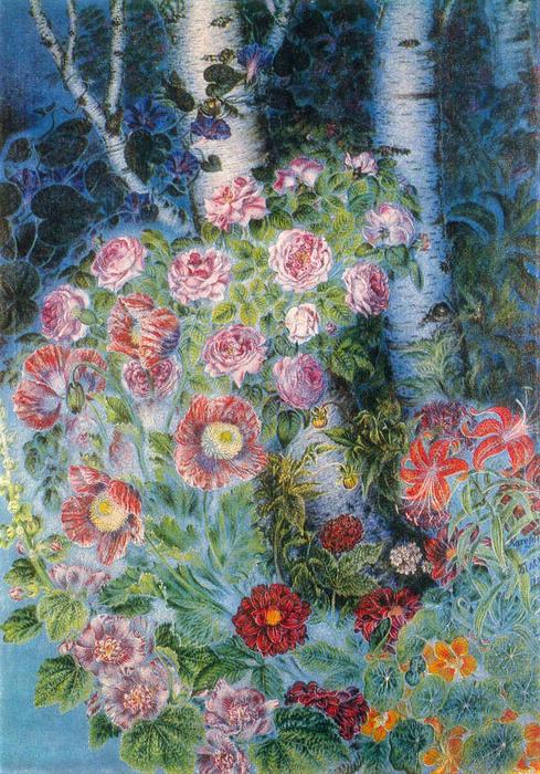 Flowers And Birches In The Evening — Kateryna Vasylivna Bilokur