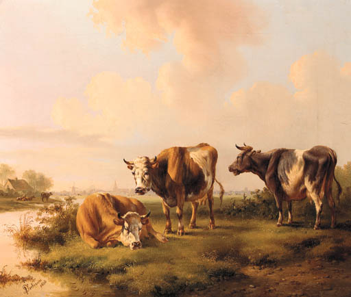 Cattle By A Stream — Albertus Verhoesen