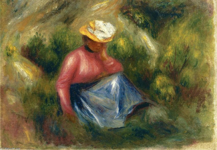 Seated Young Girl With Hat — Pierre-auguste Renoir