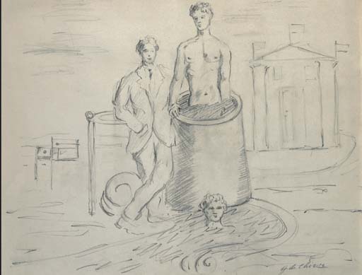 Borghese Und Bächel Im Hohen Becken Mit Tempel — Giorgio De Chirico