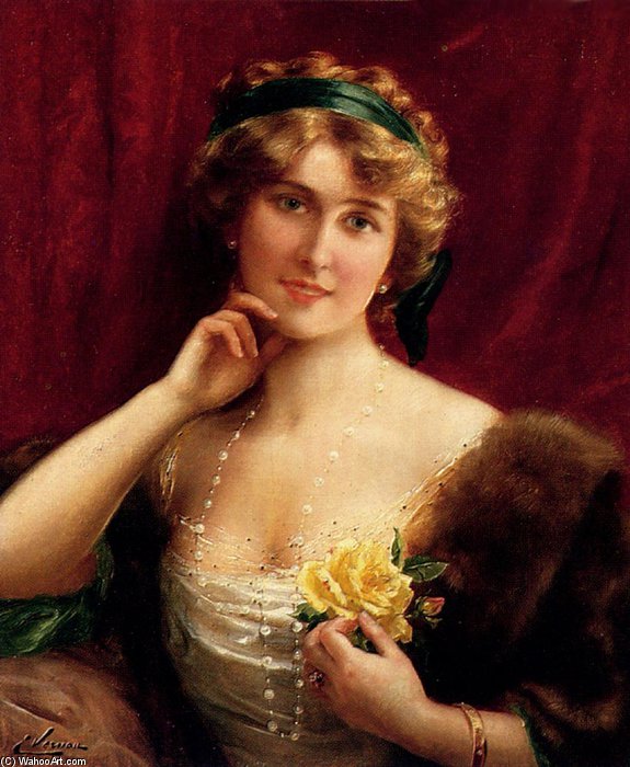 An Elegant Lady With A Yellow Rose — Emile Vernon