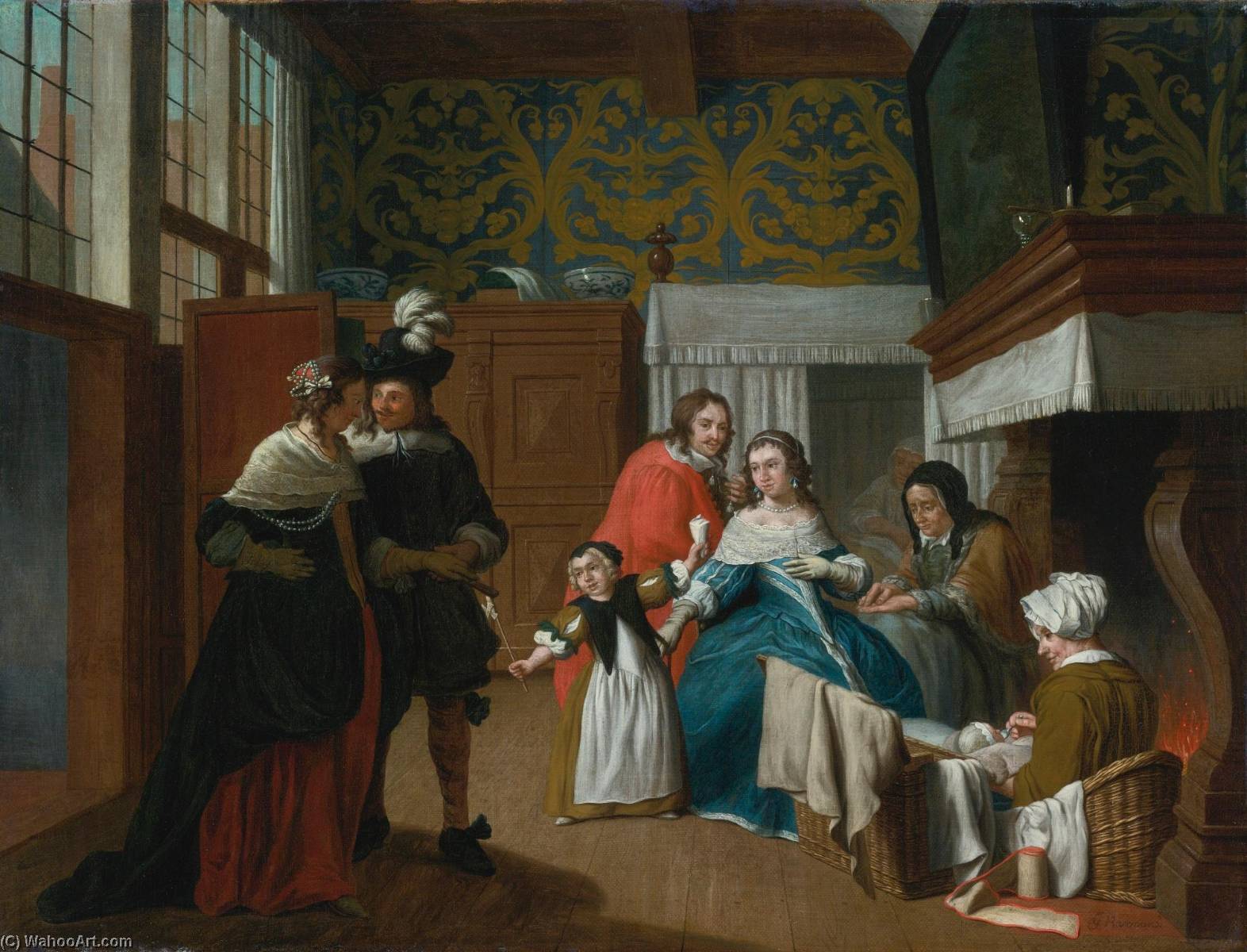 A Sick Woman With Her Family And Attendants In An Interior — Jan Josef Horemans The Younger