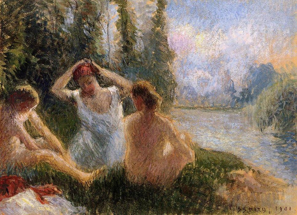 Bathers Seated On The Banks Of A River — Camille Pissarro