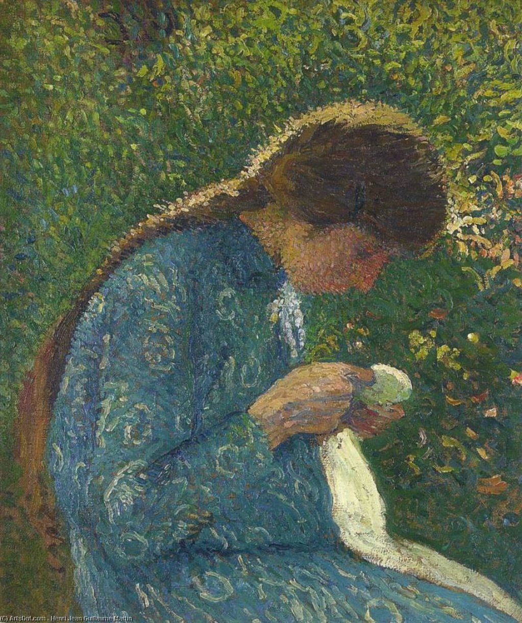A Young Woman Sewing — Henri Jean Guillaume Martin