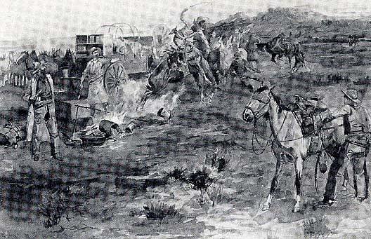 Kickover Of The Morning Coffee Pot, (painting) — Charles Marion Russell
