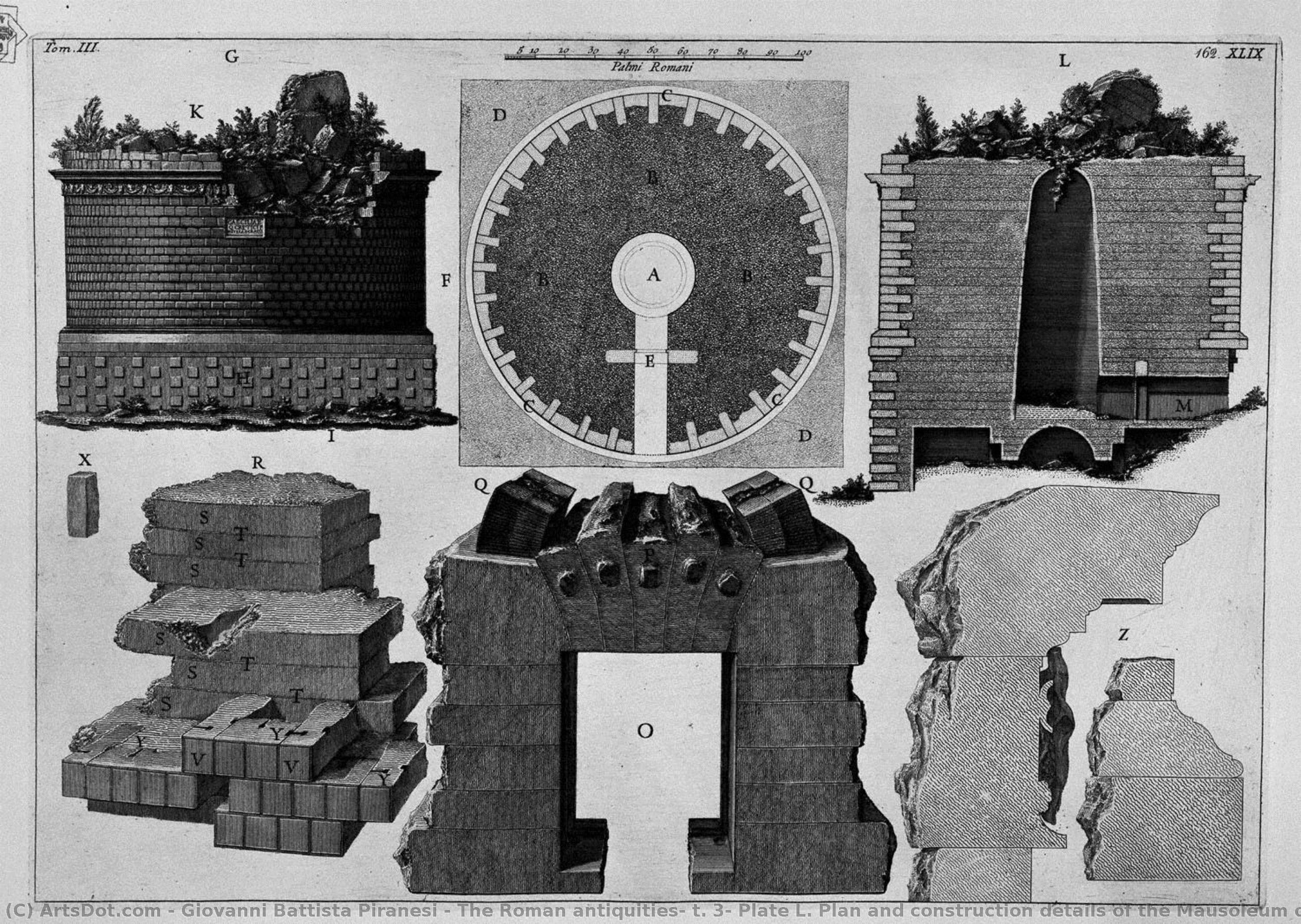 The Roman Antiquities, T. 3, Plate L. Plan And Construction Details Of The Mausoleum Of Cecilia Metella. — Giovanni Battista Piranesi
