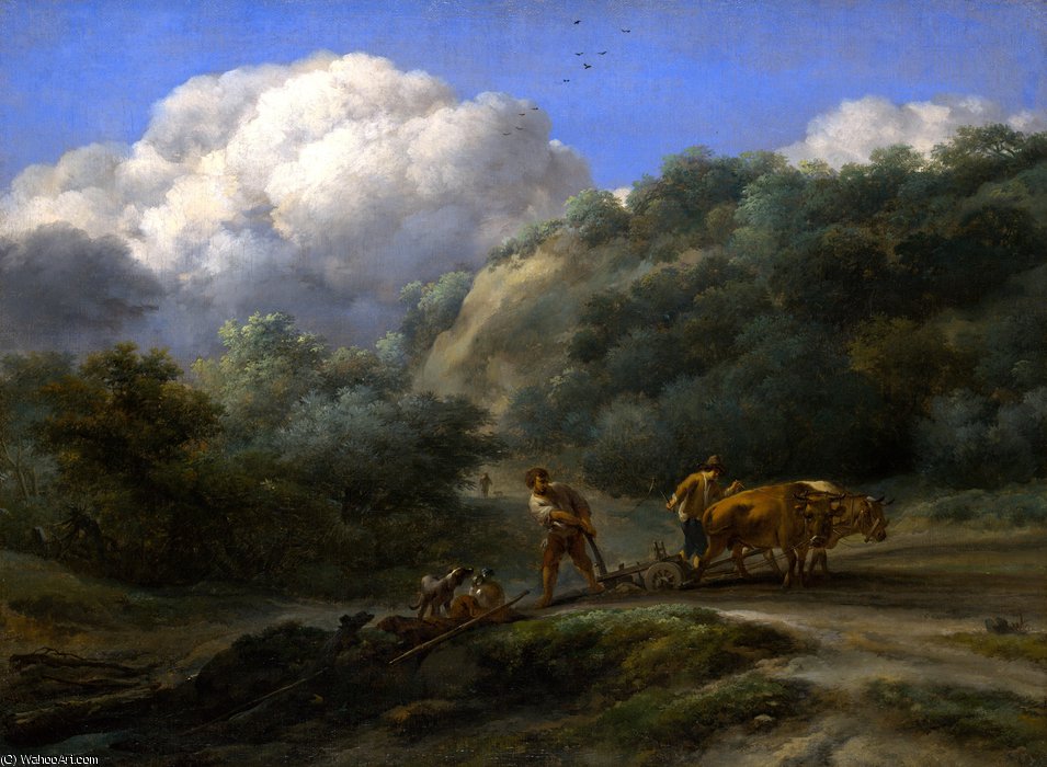 A Man And A Youth Ploughing With Oxen — Nicolaes Pietersz Berchem