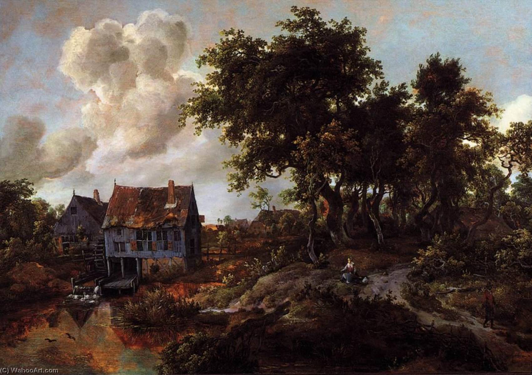 A Watermill Beside A Woody Lane — Meyndert Hobbema