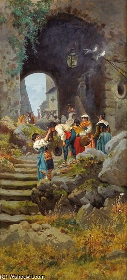 Personnages À L'entrée D'un Village En Italie — Pietro Barucci
