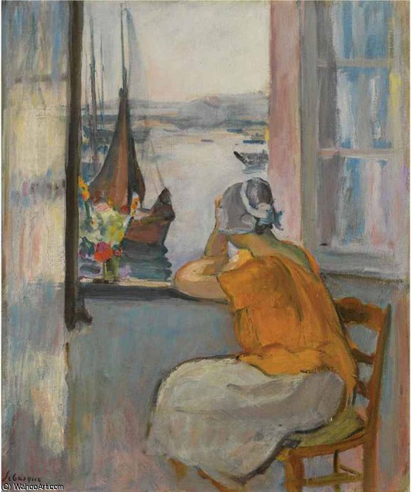 Jeuen Femme Devant La Fenetre Ouverte A Lile D_yeu — Henri Lebasque