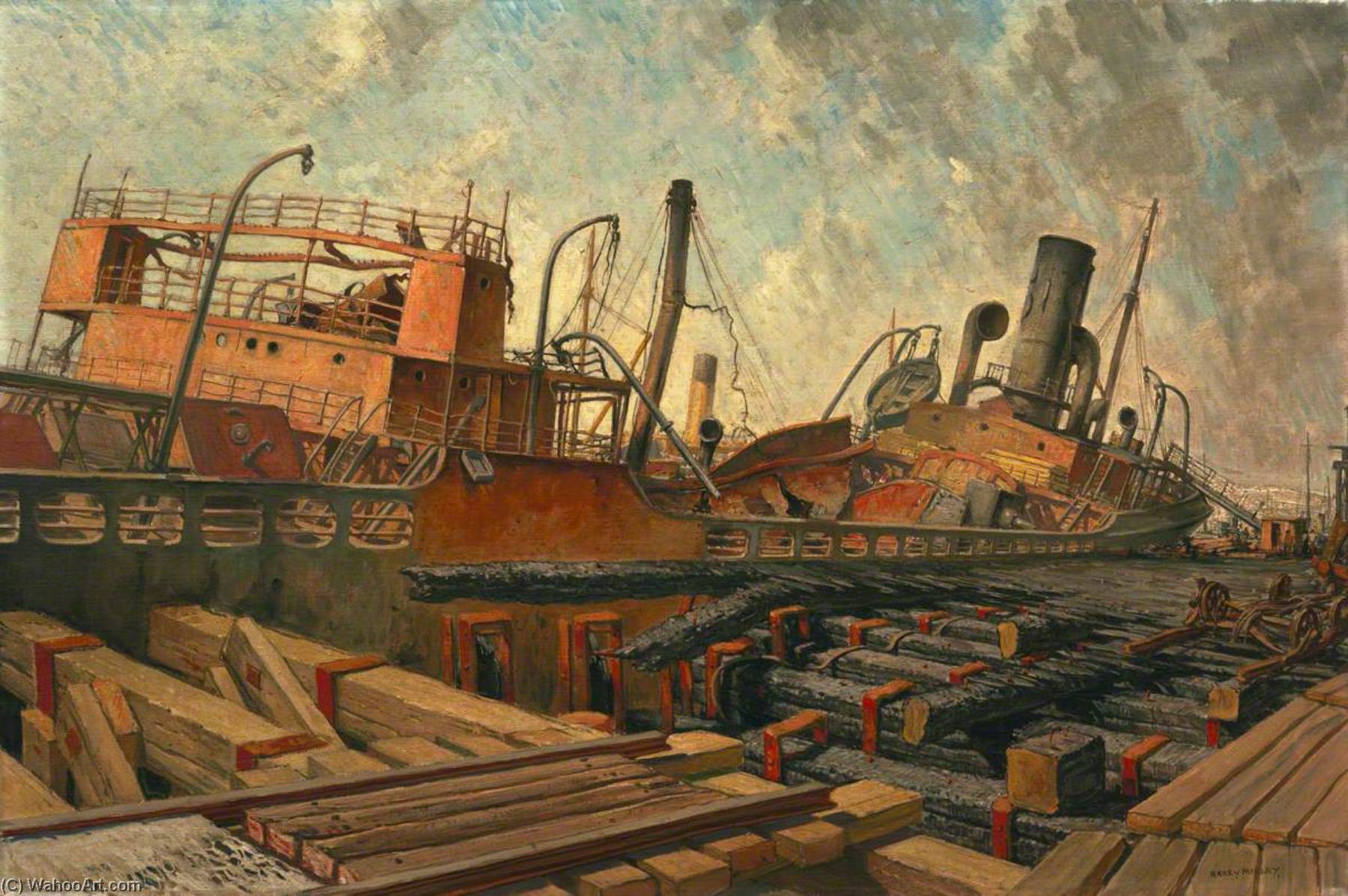 The Bombed Ss 'toscalusa' At A Western Port — Harry Morley