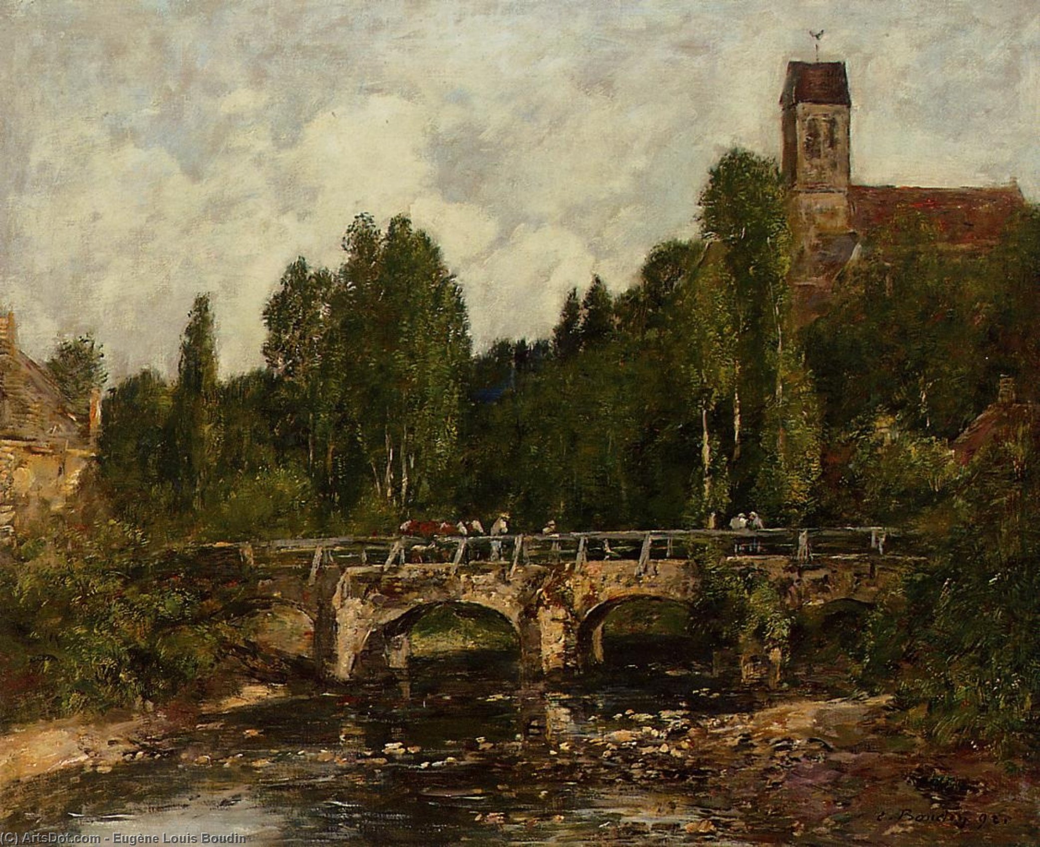 Saint-cenery, The Church And The Bridge — Eugène Louis Boudin