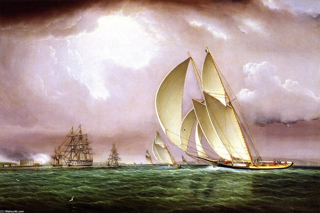 Yachting Race In New York Harbor With Naval Salute And Castle Williams On Governors Island — James Edward Buttersworth