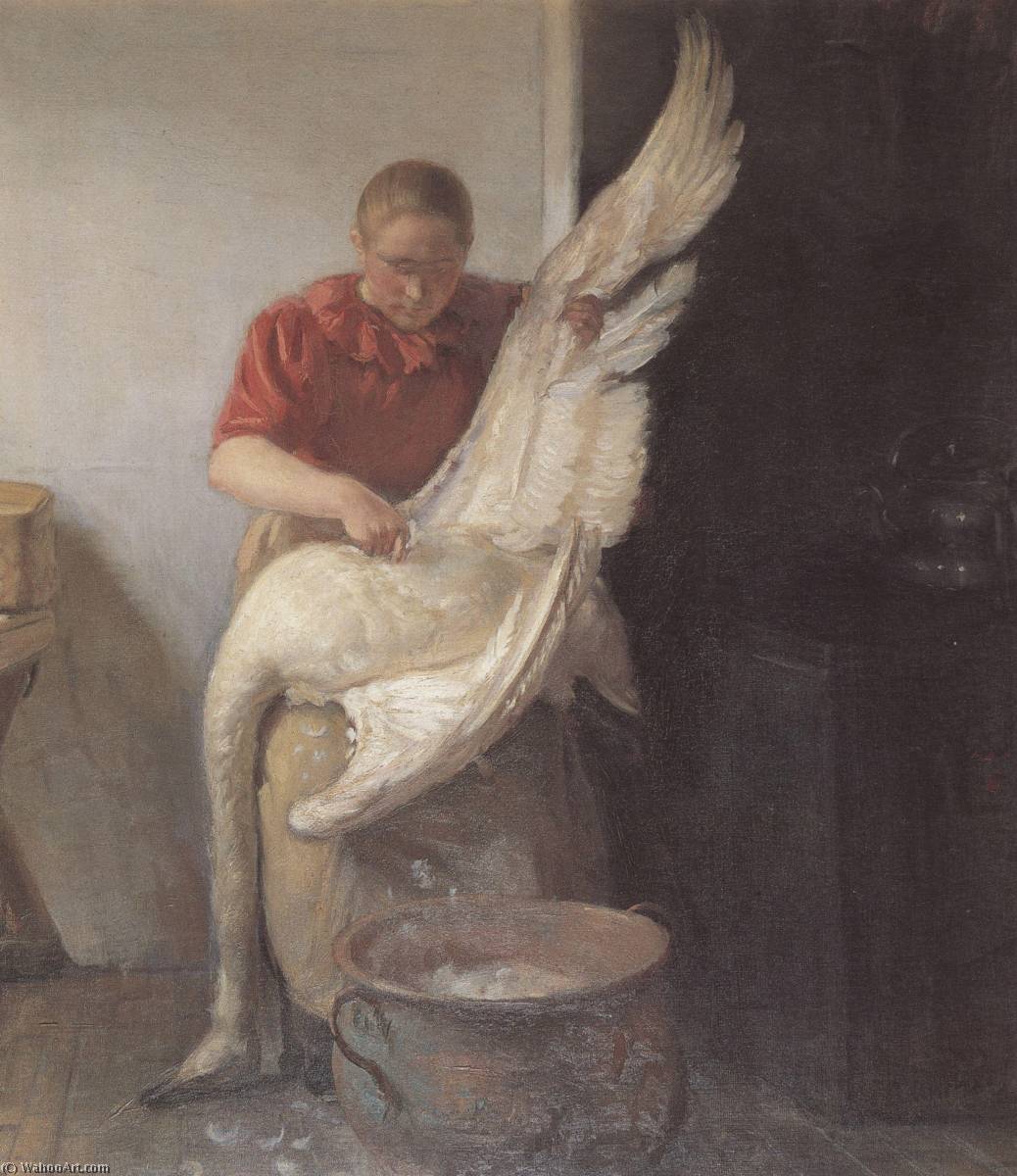 English A Young Girl Plucking A Swan Français Une Jeune Fille Plumant Un Cygne Deutsch Junges Mädchen, Einen Schwan Rupfend — Anna Kirstine Ancher