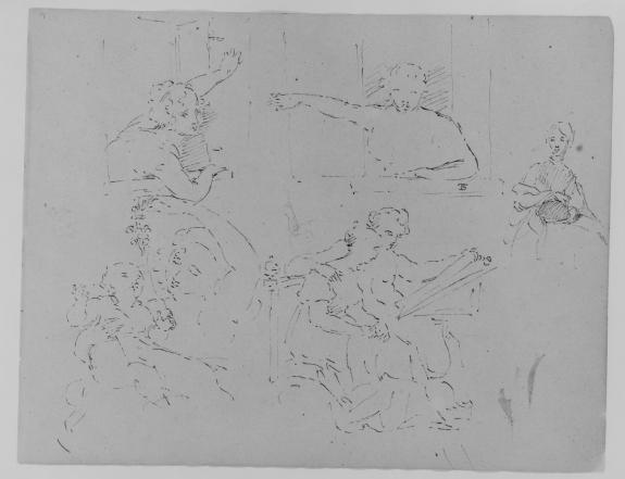Two Sketches Of Females Looking Out Of A Window; Seated Female; Mother Playing With Child; Seated Male And Female Looking At A Book — Thomas Sully