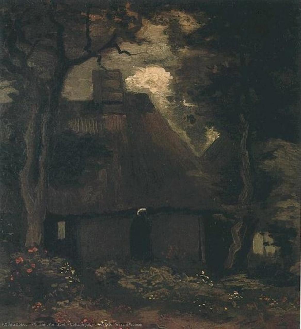 Hüttenidylle Mit Bäumen Und Bauernfrau — Vincent Willem Van Gogh