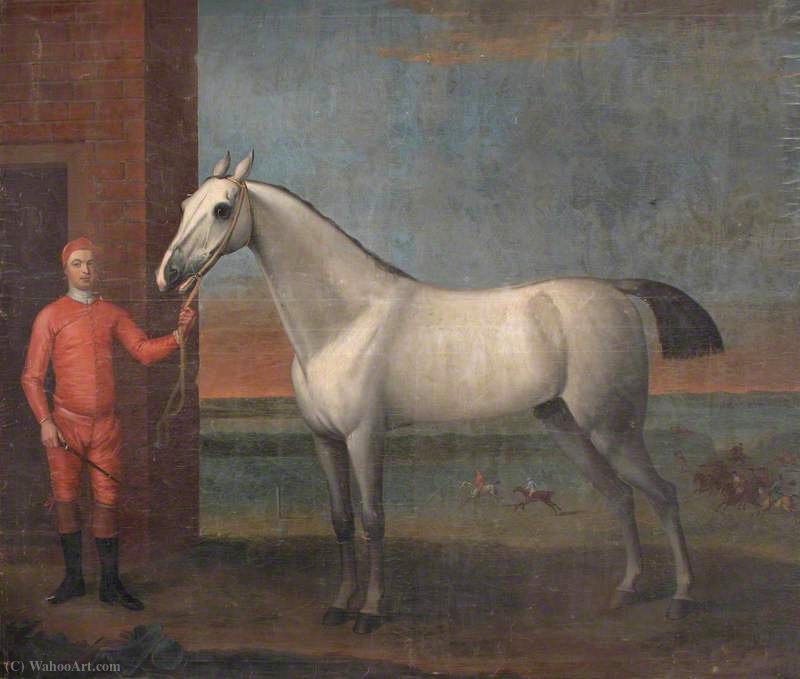 A Grey Horse And Jockey In Red Colours, Before A Stable — John Wootton