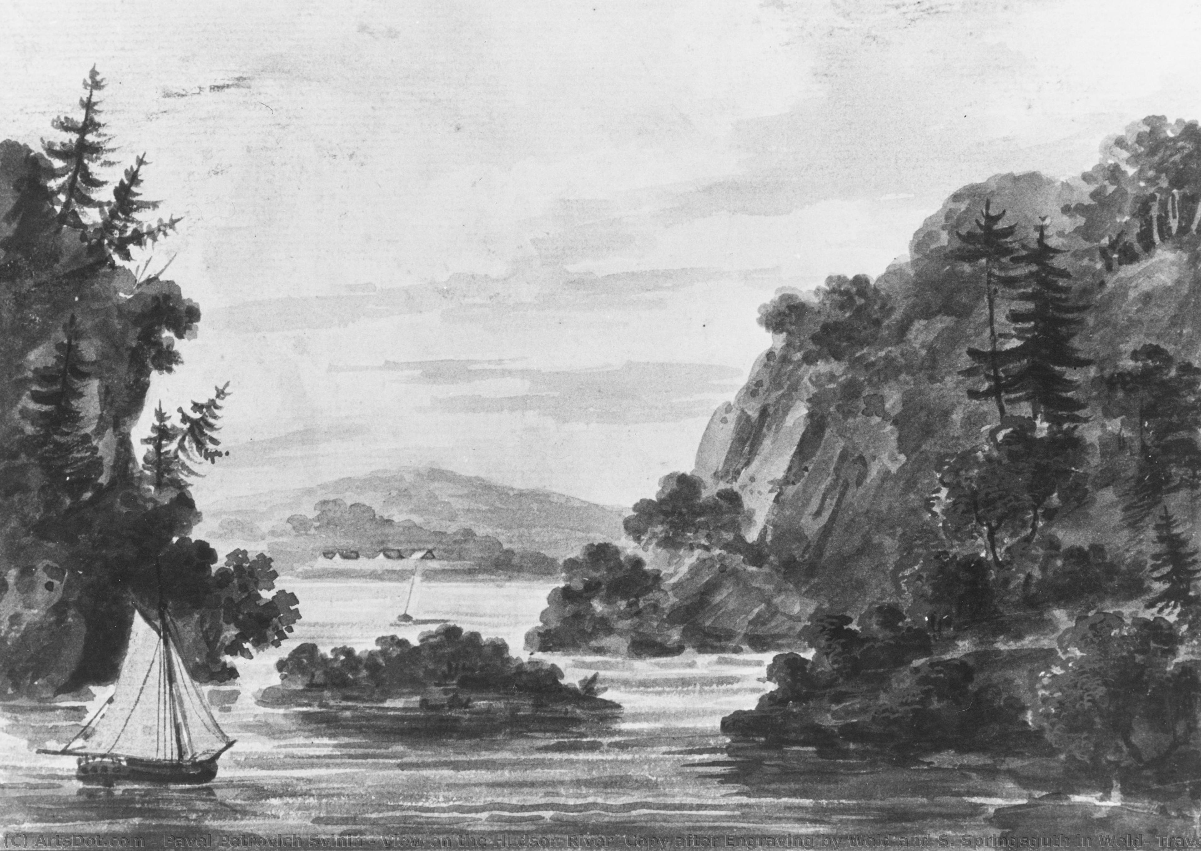 View On The Hudson River (copy After Engraving By Weld And S. Springsguth In Weld, Travels Through The States Of North America, 1807) — Pawel Petrowitsch Swinin