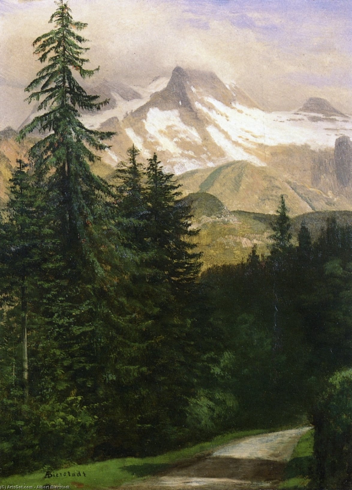 Landscape With Snow Capped Mountains — Albert Bierstadt