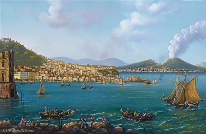 View Of Naples With Smoking Vesuvius — Girolamo Gianni