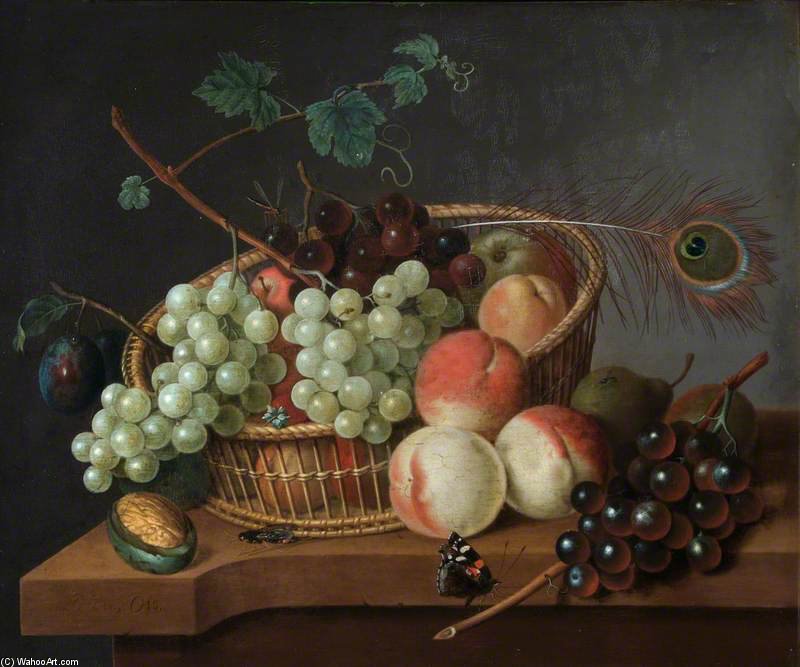 Still Life - Grapes And Peaches In A Basket — Jan Van Os