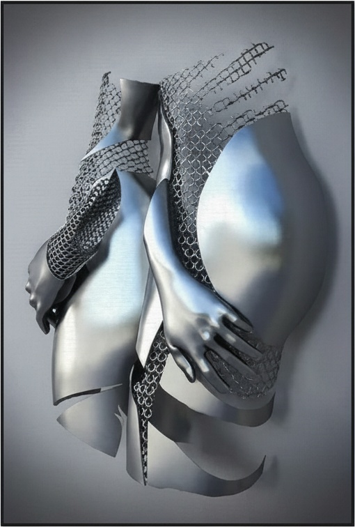Silver Metal Abstract Figure Wall Sculpture