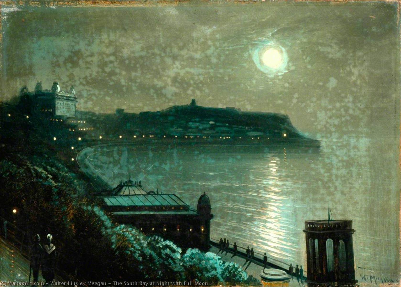 The South Bay At Night With Full Moon — Walter Linsley Meegan