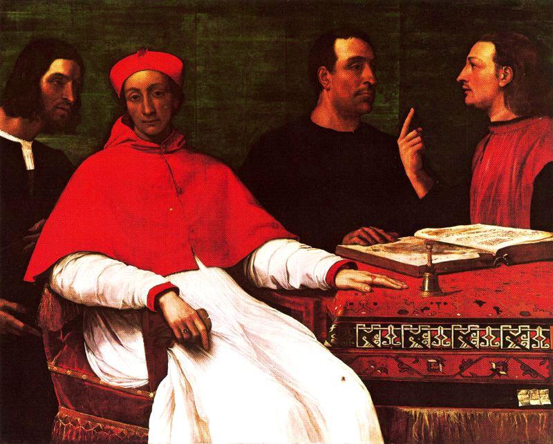 Portrait Of Cardinal Bandinelli Saudi, His Secretary And Two Geographers — Sebastiano Del Piombo