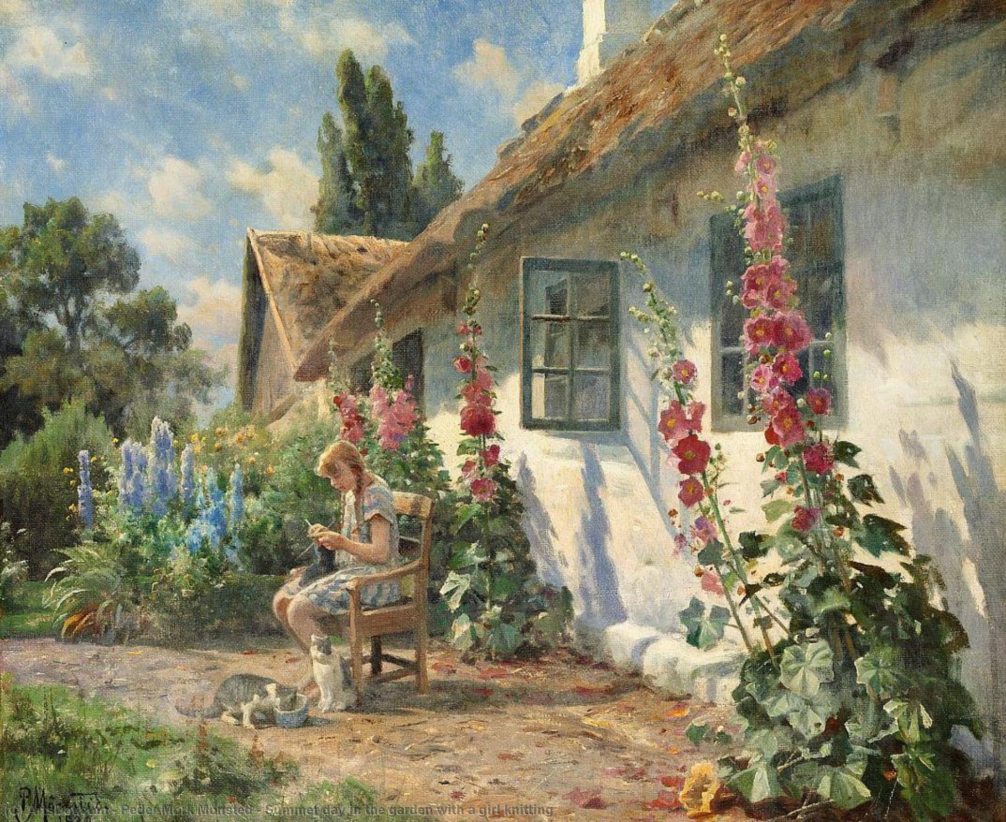 Summer Day In The Garden With A Girl Knitting — Peder Mørk Mønsted