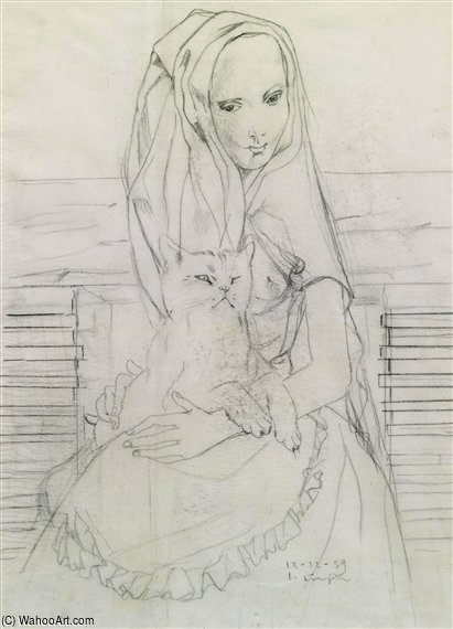 Femme Au Voile Et Au Chat — Léonard Tsuguharu Foujita