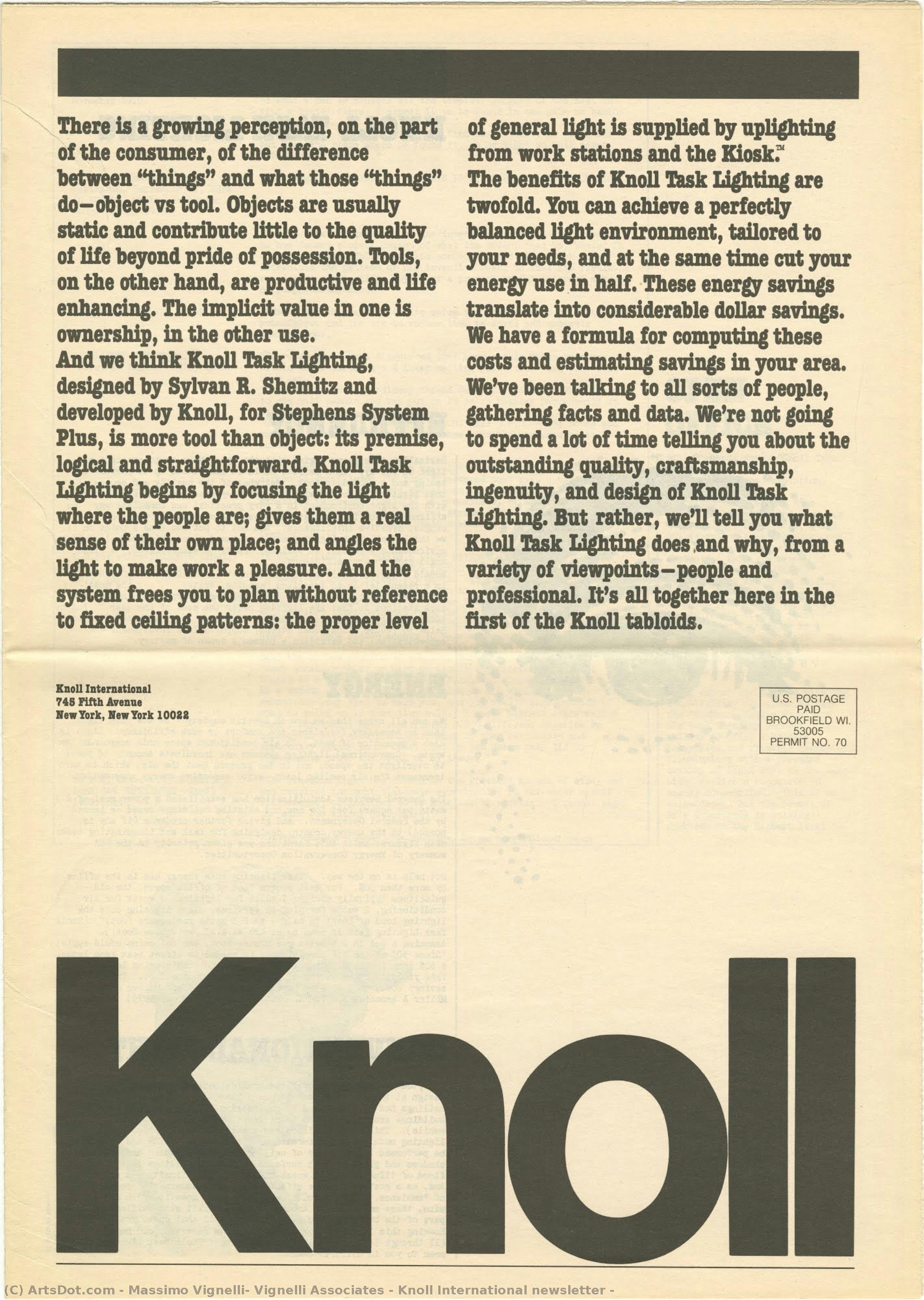 Knoll International Newsletter — Massimo Vignelli, Vignelli Associates