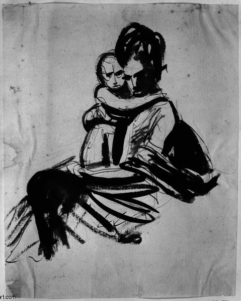Seated Woman Holding Child, Portrait Study — George Romney