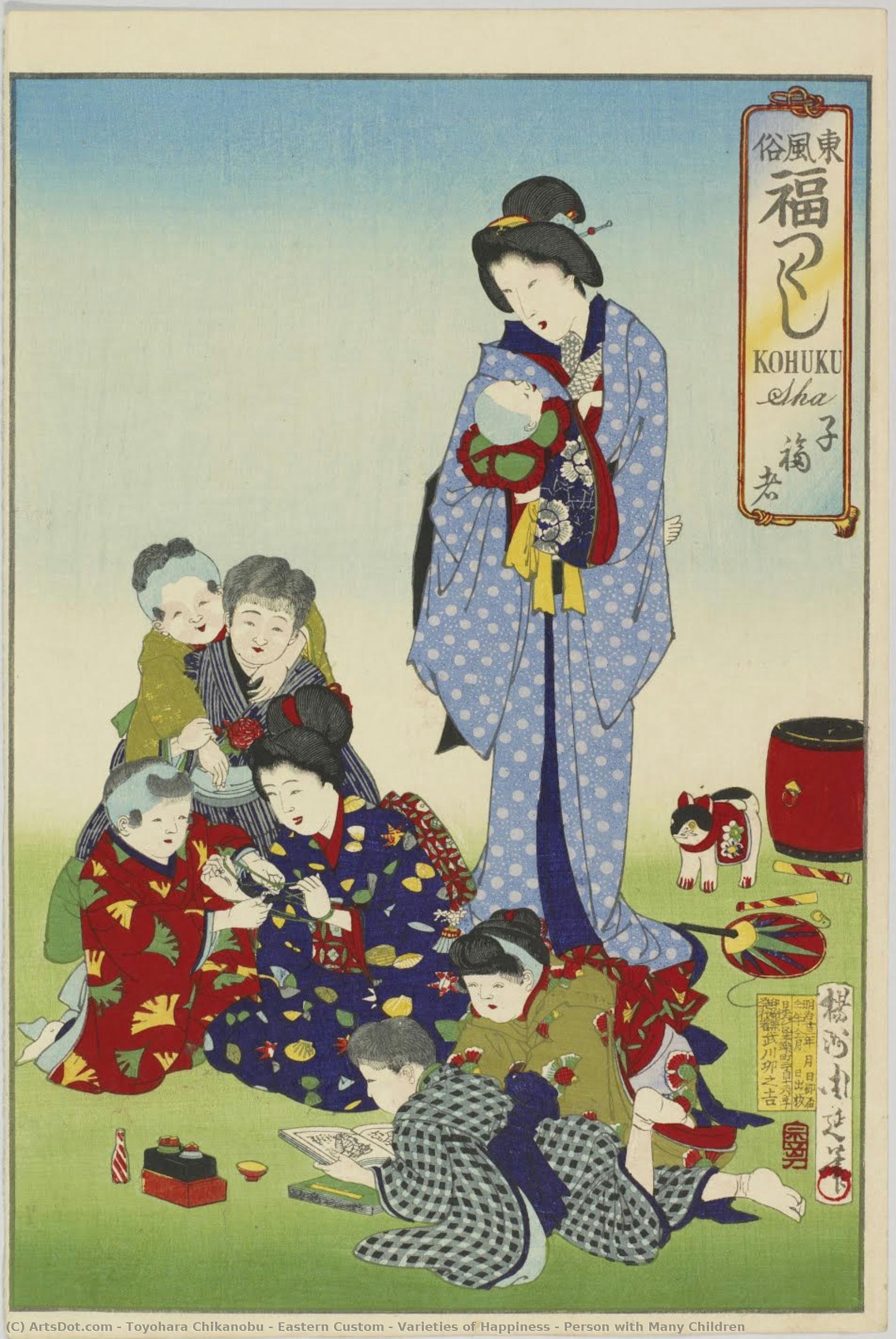 Eastern Custom : Varieties Of Happiness : Person With Many Children — Toyohara Chikanobu