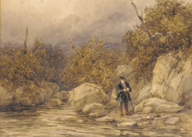 A Fisherman At The Edge Of A River, North Wales — David Cox