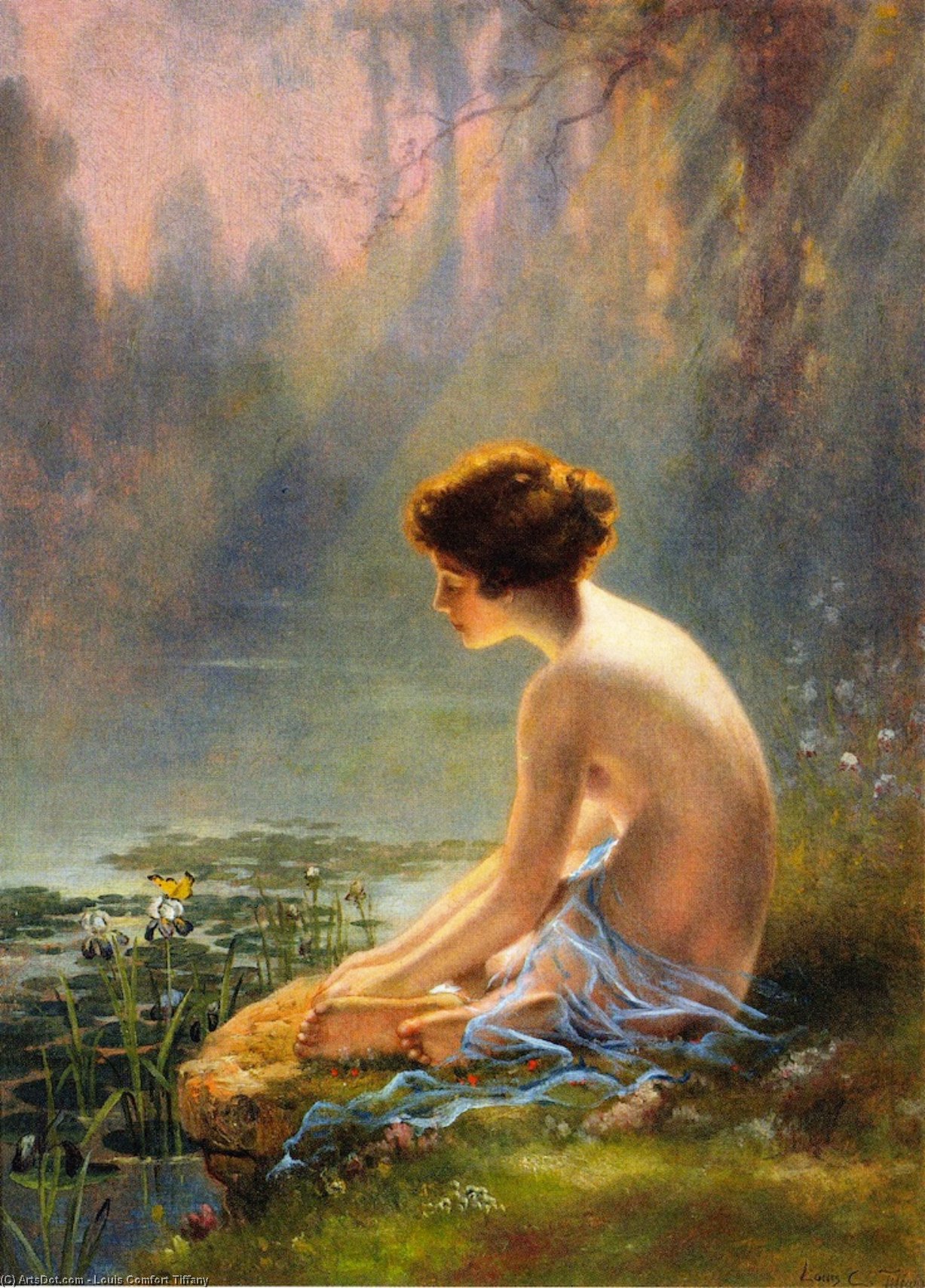 Seated Nude At Lily Pond — Louis Comfort Tiffany