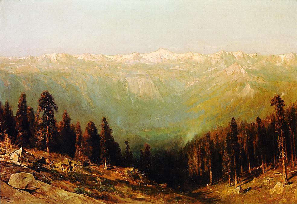 A View Of The Hetch Hetchy Valley With Deer In The Foreground And Mount Conness In The Distance — Thomas Hill