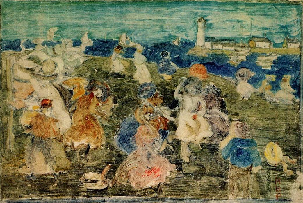 Beach Scene With Lighthouse (aka Children At The Seashore) — Maurice Brazil Prendergast